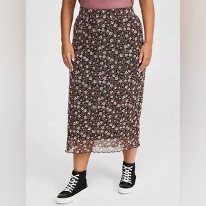 👚 Floral Midi Skirt - Black and Pink
